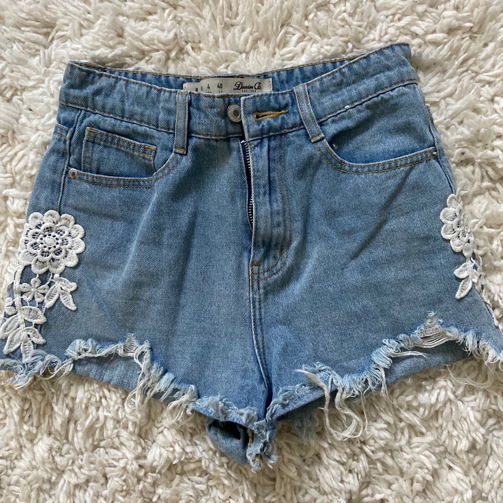 Denim Shorts with Floral Embroidery